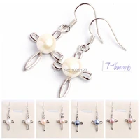 high quality 7 8mm natural 4 color freshwater pearls cross shape silver color fashion earrings 1 pair wj168