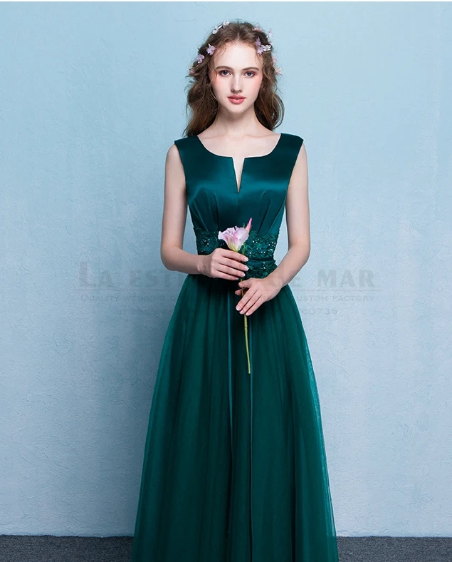 Vestido длинное платье для матери невесты Новое Тюлевое атласное сексуальное с v-образным вырезом ТРАПЕЦИЕВИДНОЕ темно-зеленое свадебное платье для гостей на заказ sukienki na wesele дешево