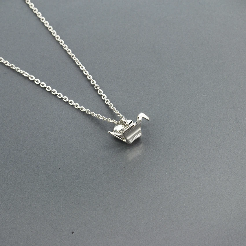 Copper Origami Crane Pendant Necklace Jewelry Stainless Steel Gold Chain Flying Bird Charm Friendship Gifts | Украшения и