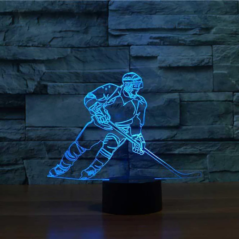 3D LED Ice Hockey Player Table Lamp USB Visual Luminaria Bedside Night Light For Kids Gifts Baby Sleeping Lighting Sports Decor | Лампы и