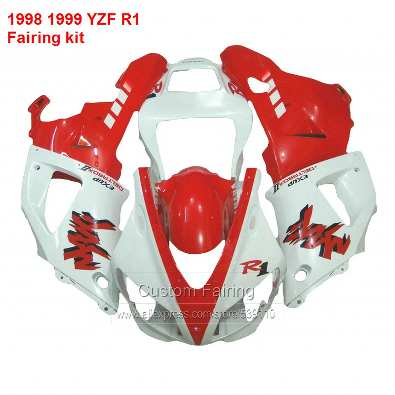 Литые под давлением Обтекатели для YAMAHA YZF R1 98 99 / 1998 1999 (красный и белый) комплект