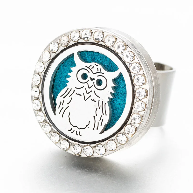 Арома диффузор Кольцо Сова Кристалл нержавеющая сталь регулируемое кольцо