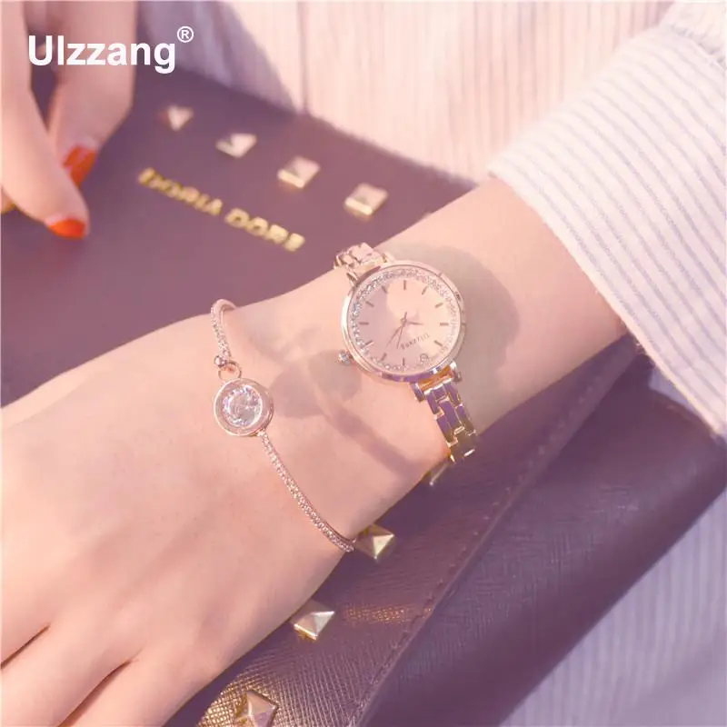 Модные женские часы роскошные с кристаллами золотого серебряного цвета