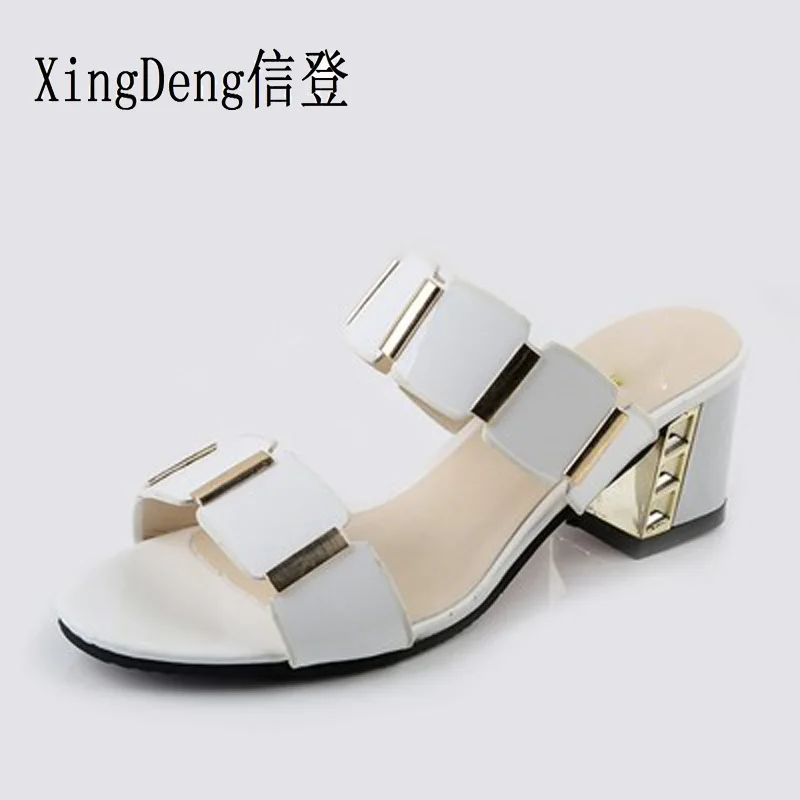 

XingDeng Girl Summer Round Toe Sandals Women Gladiator Square Heel Slipper 35-40 Lady Fashion Elegant Opened Toe Slipper