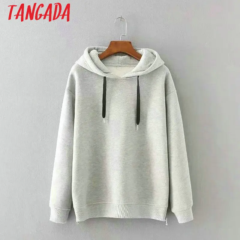 Tangada толстовка в капюшоном теплая толстовка худи с капюшоном толстовка на флисе теплая толстовка теплый свитшот оранжевая толстовка хаки серая базовая толстовка серое худи SD02 - Цвет: Серый