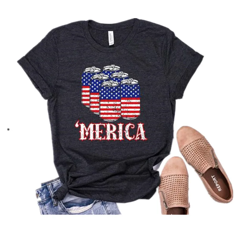 Темно-серая футболка на день американской независимости летняя женская с