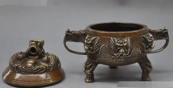 

S01334 china Dynasty palace bronze 9 Dragon beast head incense burner Censer statue