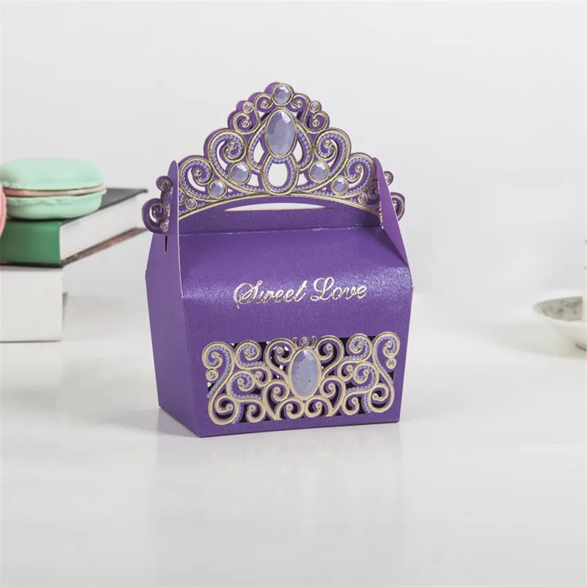 purple 50 шт./лот, сладкая любовь, свадебные коробки для конфет, Золотая Корона, Европейский дизайн, свадебные сувениры, Подарочная коробка, украшение для свадебной вечеринки - Цвет: purple