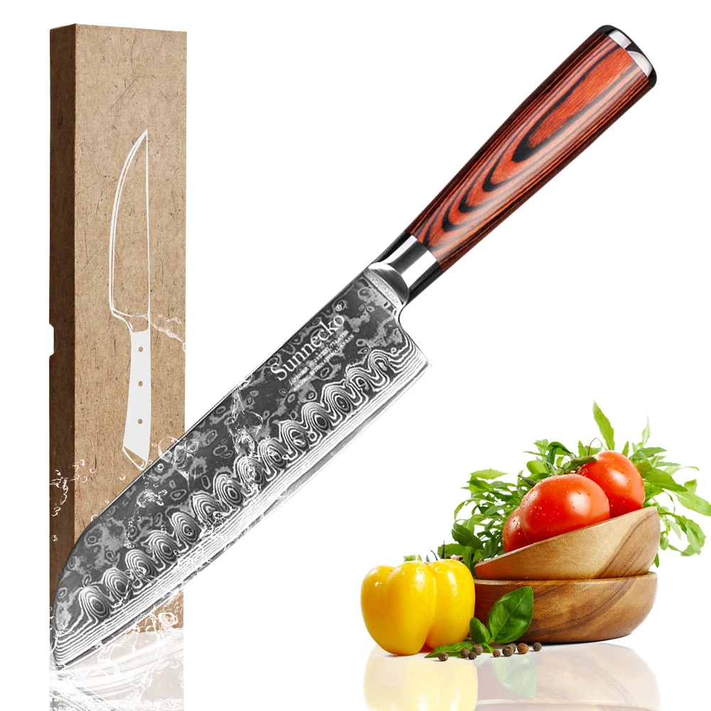 

2018 SUNNECKO 7 "Santoku кухонный нож японский VG10 стальная бритва острое лезвие Pakka Деревянная Ручка Кливер нарезка дамасский инструмент