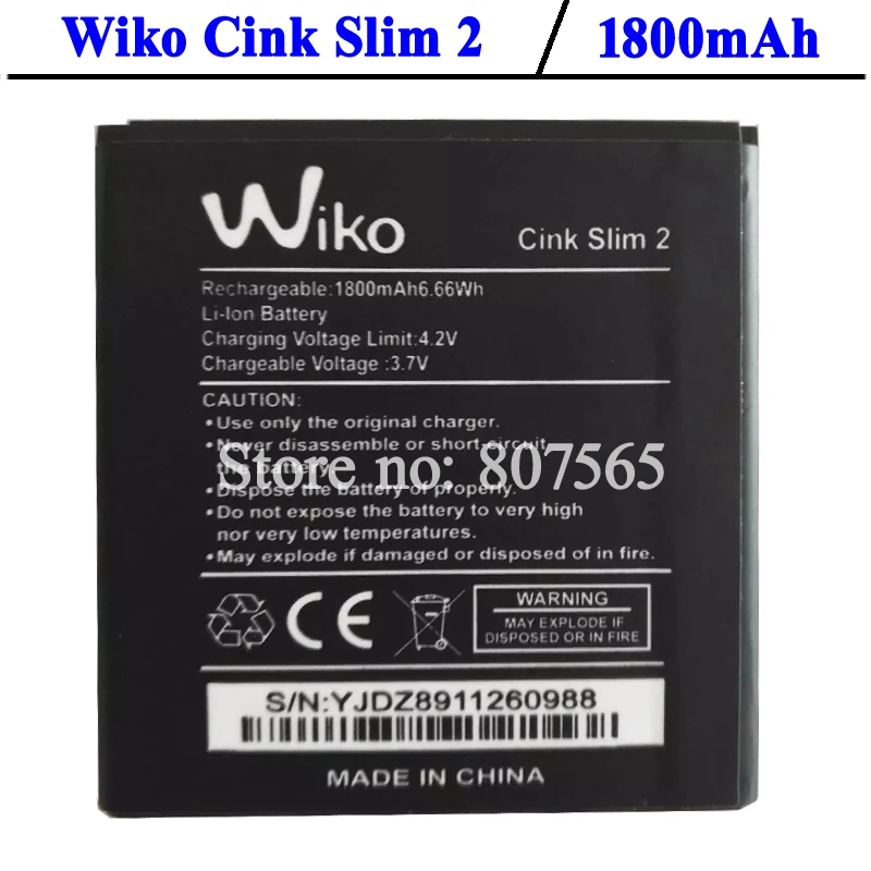 Wiko Cink Тонкий 2 батареи 1800 mAh высокого качества Bateria|battery 1800mah|batterie wiko cink slimwiko slim battery |