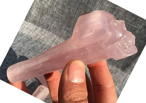1PCS Natural pink rose Quartz Pipe smoking skull Carb Hole Crystal healing | Дом и сад