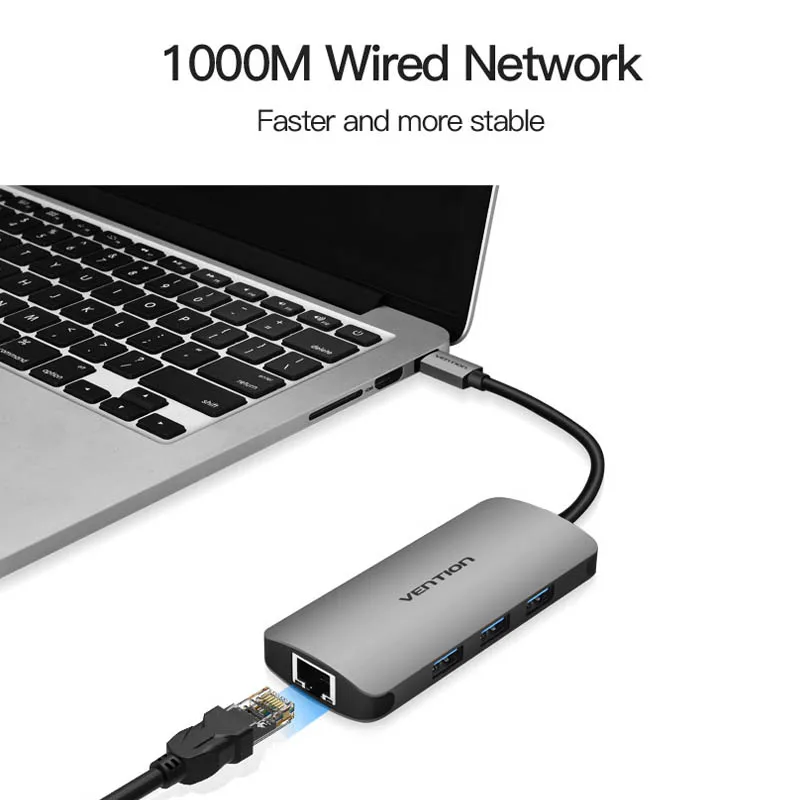 Vention USB HUB Type C To 3 0 с PD Power HDMI 5 мм аудио RJ45 гигабитный Ethernet адаптер SD/TF кардридер |
