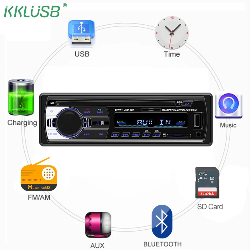 Bluetooth Авто Радио стерео радио FM Aux вход приемник SD USB JSD-520 12 В в-тире 1 din 12pin автомобильный MP3 мультимедийный плеер