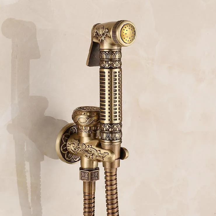 Antique Топ Настенный Ванная комната барокко Туалет пистолет-распылитель открытый античная латунь женское моющее устройство опрыскиватель кран 8892 - Цвет: Antique