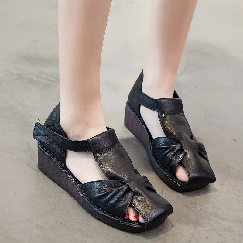 GKTINOO/Летняя женская обувь сандалии на танкетке в стиле ретро ручной работы из