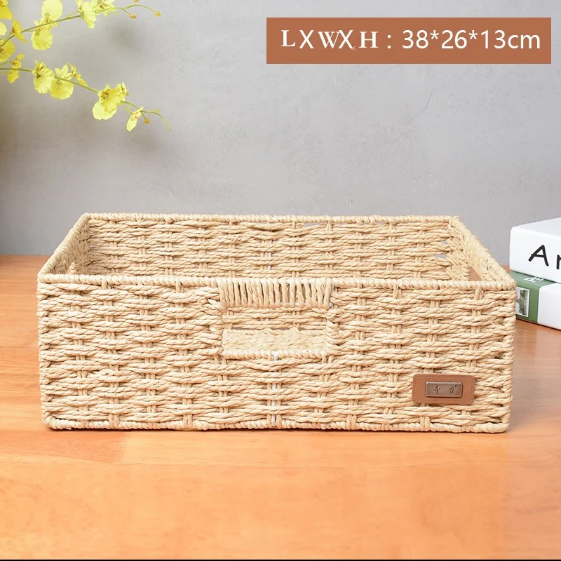 Baskets organizer straw storage snack drawer boxes paper string weave basket hand made craft steel frame household | Дом и сад