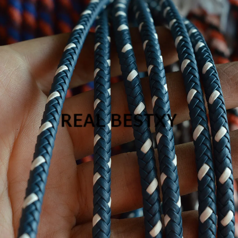 Настоящие BESTXY 30 м/лот 6 мм сине-белые/коричнево-белые плетеные круглые кожаные
