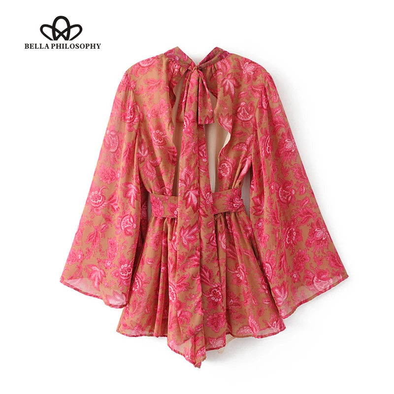 Женский пляжный комбинезон Bella Philosophy розовый с открытой спиной и длинным рукавом