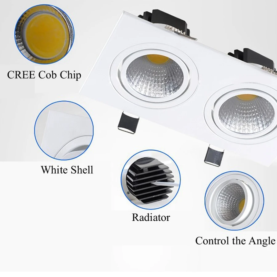 CREE COB 2*9 Вт 12 15 20 квадратные светодиодные светильники с двойной головкой Наклонный