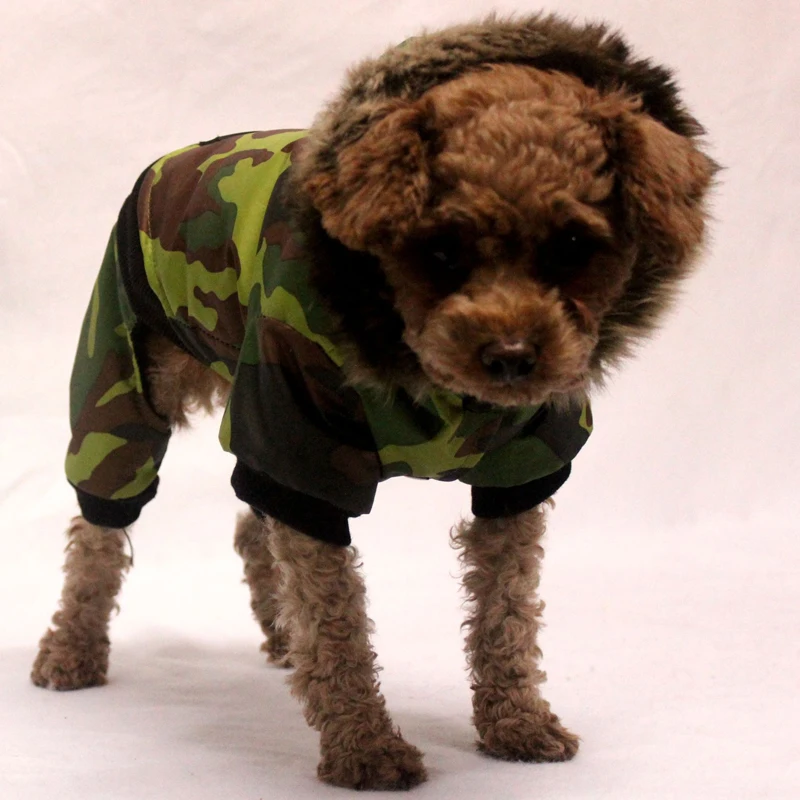 Камуфляж теплый комбинезон для собак зимние толстовки с капюшоном пальто