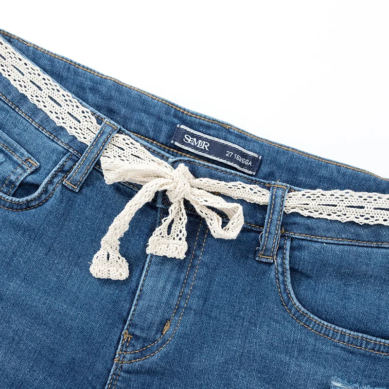 Женские джинсовые шорты SEMIR черные на ремешках с манжетами корейский тренд лето