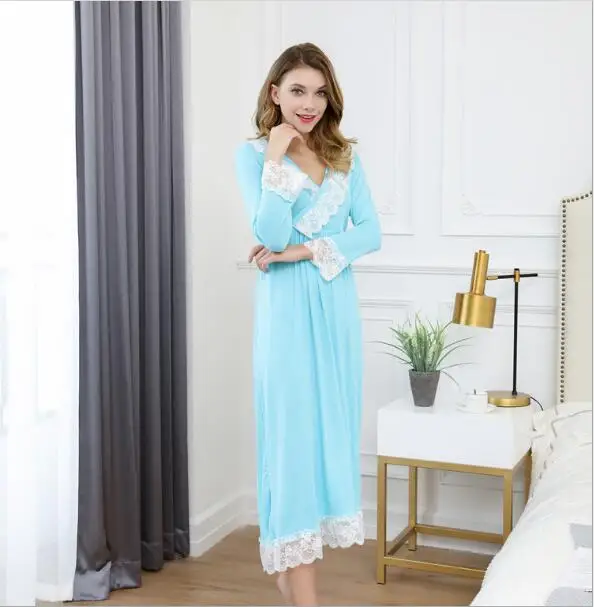 light blue Fdfklak сексуальная пижама ночные рубашки для женщин спальное платье хлопок принцесса ночная рубашка ночная одежда длинная ночная рубашка размера плюс M-XXL - Цвет: light blue