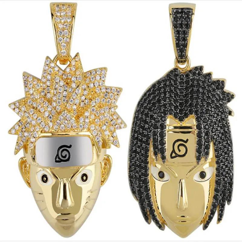 Хип хоп Полный AAA CZ Циркон Bling Iced Out мультфильм Наруто Uzumaki Подвески ожерелье для мужчин Rapper ювелирные изделия A896