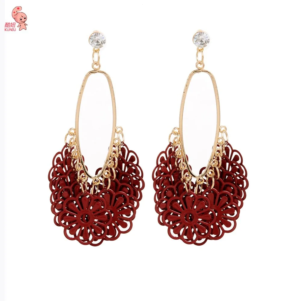 Новое поступление модные смелые эффектные темно красные Висячие серьги для