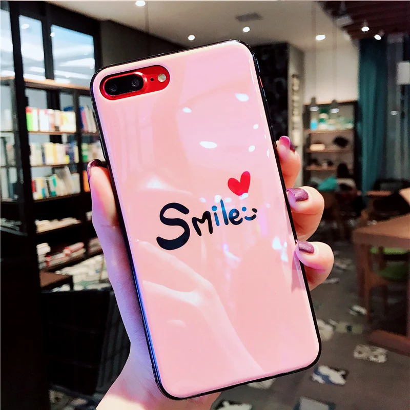Lovebay Blue Ray Phone Case For iPhone 6 6s 7 8 Plus X XR XS Max Cute Cartoon Love Heart Letter Smile Soft TPU |
