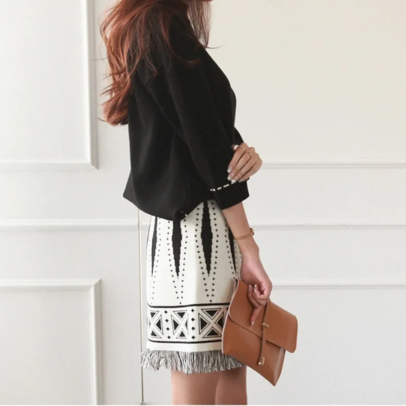 Осенняя мода Женский комплект 2 шт. высокое качество Вязаный топ юбка костюмы