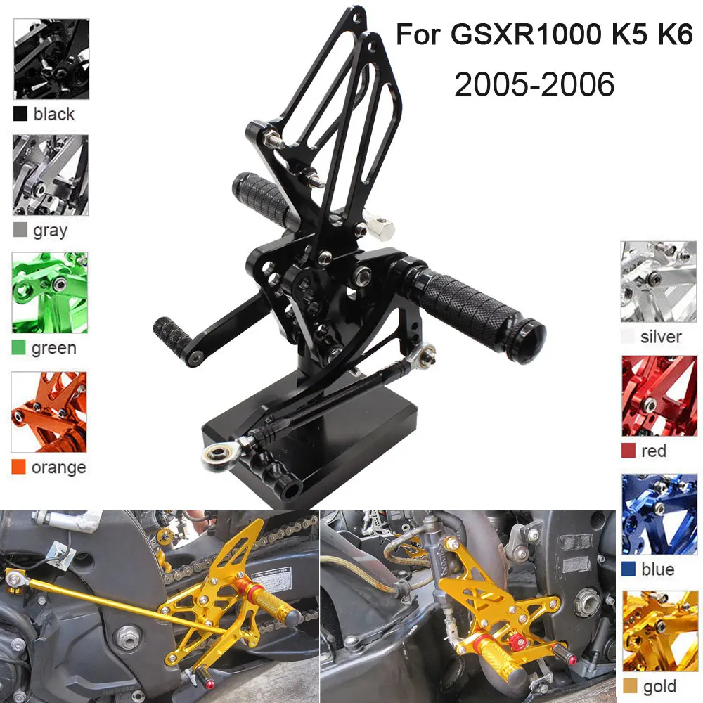 CNC Aluminum Adjustable Rearsets Foot Pegs For Suzuki GSXR1000 GSXR 1000 K5 K6 2005 2006 | Автомобили и мотоциклы