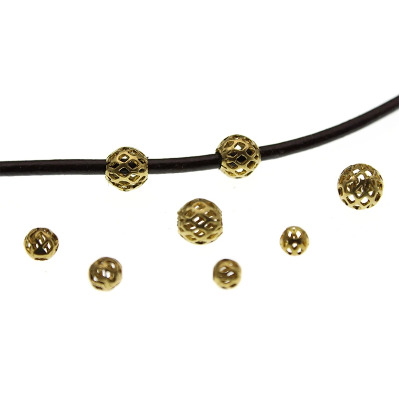 

30pcs Brass Hollow Beads Mesh Net Beads Loose Spacer Metal Beads Fit Jewelry Making European Bracelet Charms DIY Jewelry Finding
