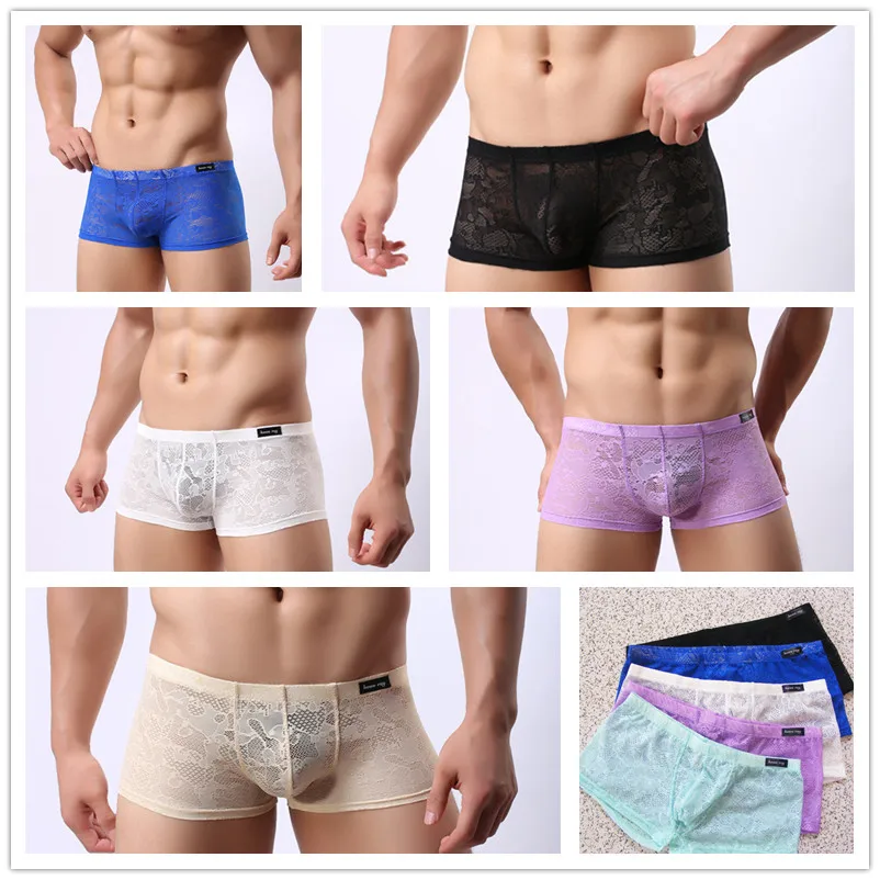 

Colorful men's lace boxer sexy underwear sexy men's underwear Men's low-rise shirt sexy sexy boxer's underwear