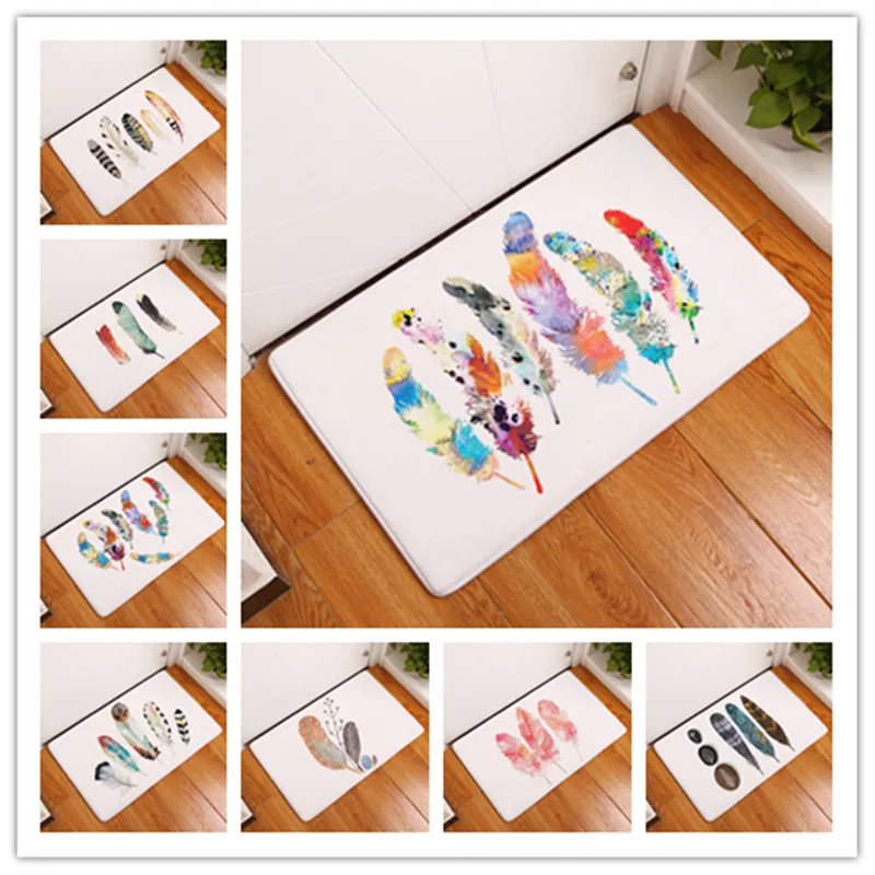 2017 новые ковры с принтом перьев Нескользящие кухонные коврики для дома гостиной