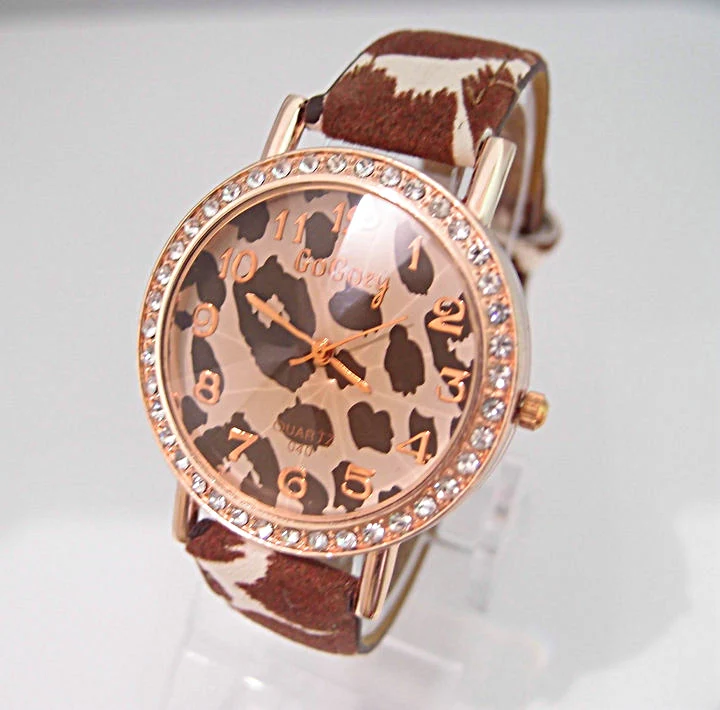 Лидер продаж Gogoey Leopard кожаные женские часы с кристаллами кварцевые наручные Relogio
