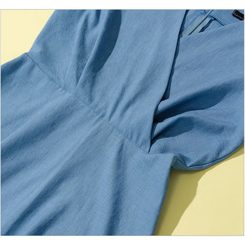 

New Summer Style Women Dresses Vestidos Plus Size Fashion V-Neck Lacing Bow Solid Short Sleeve Dress For Women Larger One-Piece