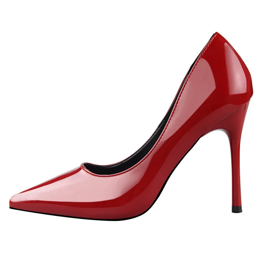 Red Pumps Пикантные Для женщин стилеты на высоком каблуке, на шпильке Блестящими Золотыми каблуками Лакированная кожа Для женщин насосы с металлическими серебристого цвета женские свадебные туфли - Цвет: Red Pumps