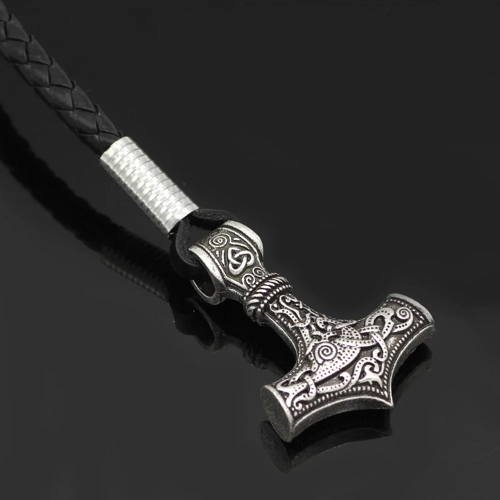 Thor Hammer Mjolnir Viking Amulet Scandinavian Leather Bracelet with Gift Bag | Украшения и аксессуары