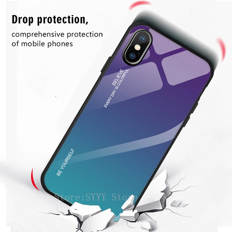 Градиентный чехол из закаленного стекла для iphone 7 8 plus 6 6s деловой Модный xr x xs max