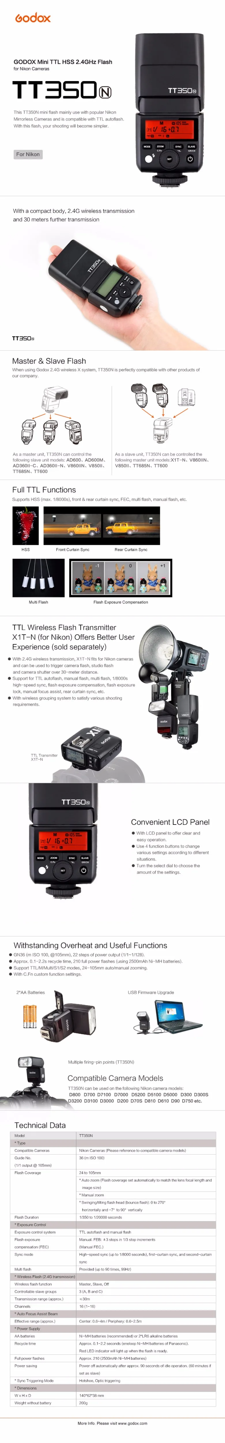 Godox Мини Вспышка TT350 вспышка камеры 2,4G HSS 1/8000 s ttl HSS GN36 для Canon Nikon sony Olympus Panasonic Fujifilm+ подарки