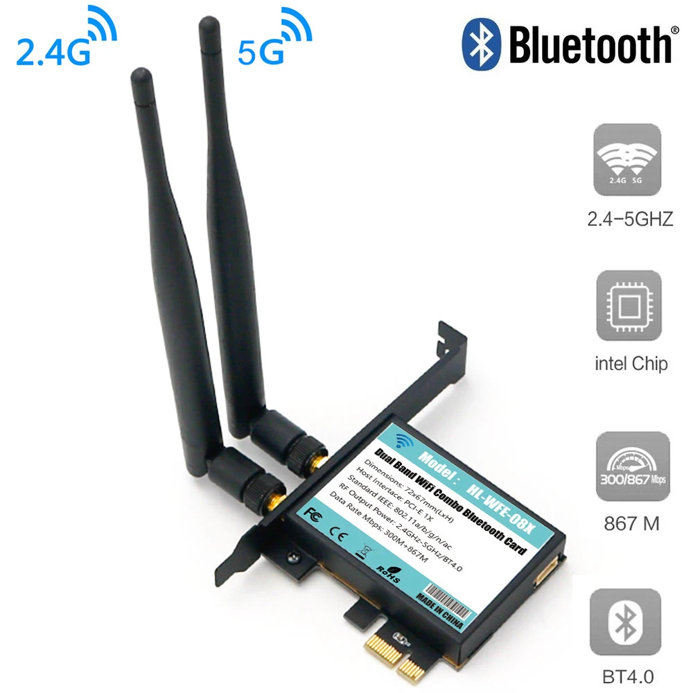 Настольная Wi Fi карта 802.11AC 802 11 A/B/G/N/AC Bluetooth 4 0 AC1200 2 ГГц 300 Мбит/с/5Ghz 867Mbps с