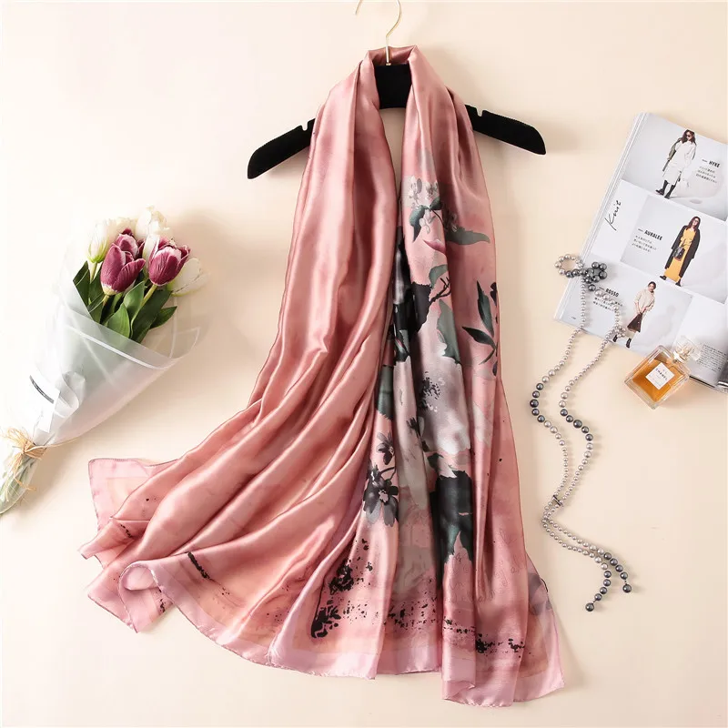 Безопасная доставка Элитный брендовый шелковый шарф шаль Цветочный узор хиджабы