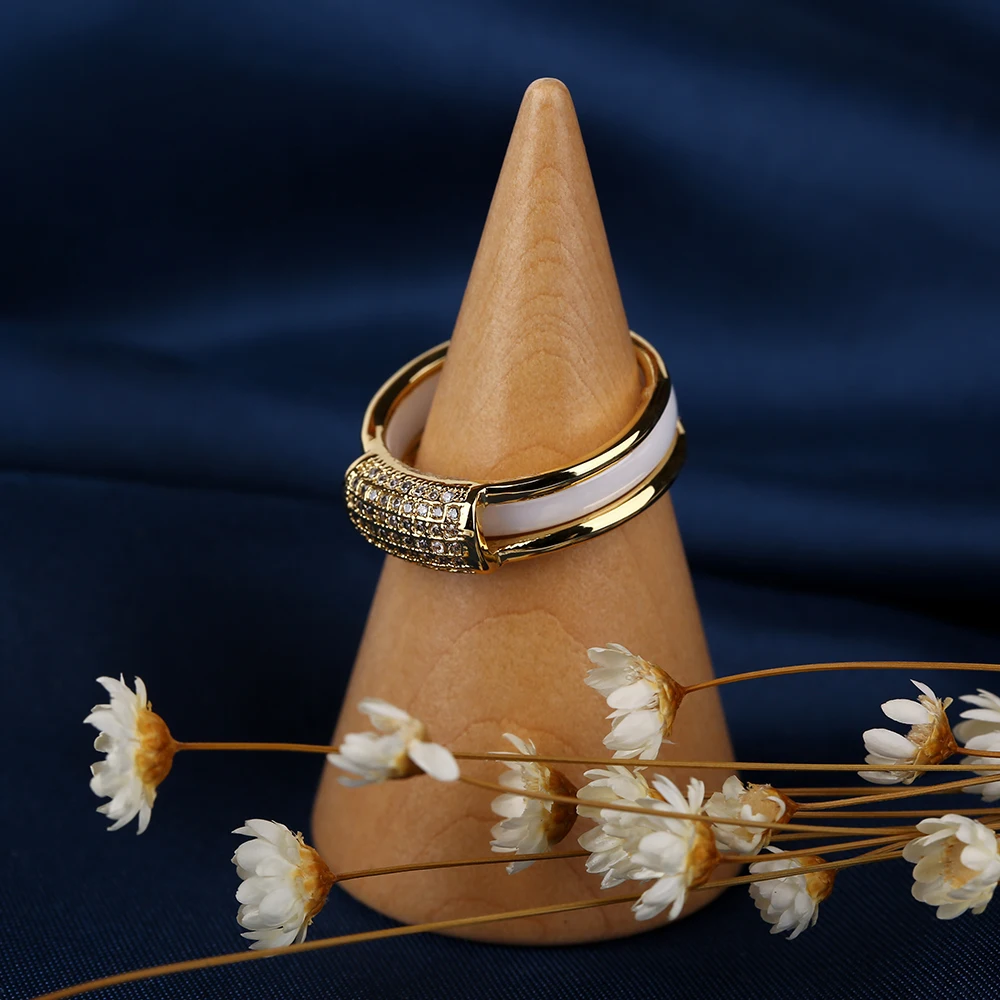 2 шт./компл. набор двойных колец 3 мм керамическое кольцо с золотыми кристаллами