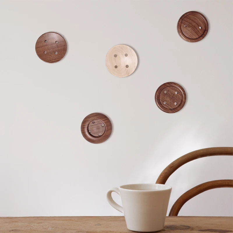Вуди Крючки Home Decor Ручки Стены Вешалка с Ногтей Натуральный Дуб Дерево Кнопка Поручень Настенный Стеллаж Для Хранения