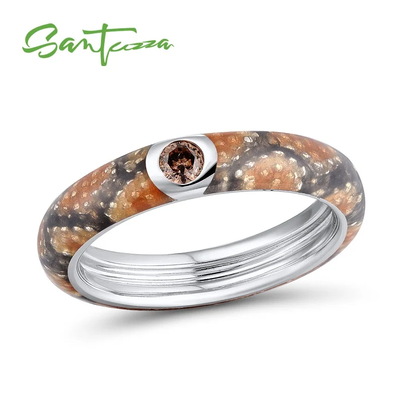 Brown Color SANTUZZA серебряные кольца для женщин Красочные Эмалированные кольца вечности кольца 925 пробы Серебряные вечерние ювелирные изделия ручной работы эмаль - Цвет основного камня: Brown Color