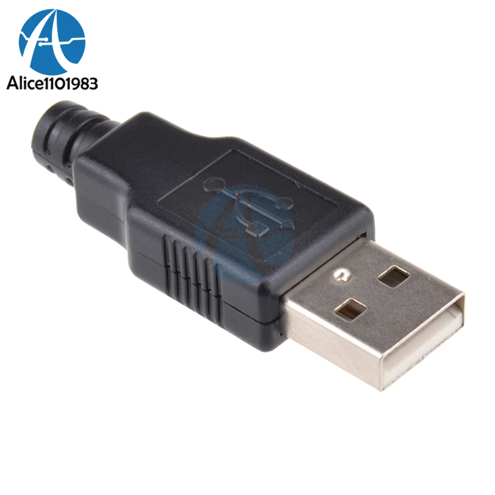 10 шт. USB 2 0 типа A штекер 4-контактный Адаптер контактор и черный пластиковый чехол |