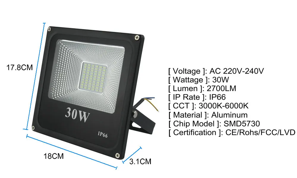 BUYBAY 50w 100w Светодиодный прожектор светильник 220V 240V 30 Вт 200 Вт напольный светильник ing проектор лампа с отражателем светодиодный 50 Вт внешний точечный светодиодный exterieur