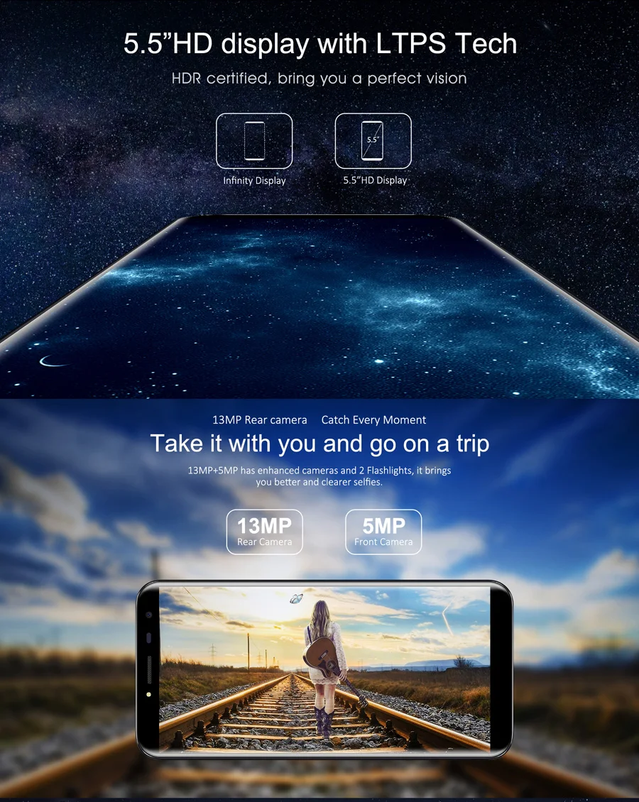 Oukitel C8 4G LTE мобильный телефон 5," HD 18:9 дисплей Бесконечность Android 7,0 2 Гб ОЗУ 16 Гб ПЗУ MTK6737 четырехъядерный отпечаток пальца 13 МП