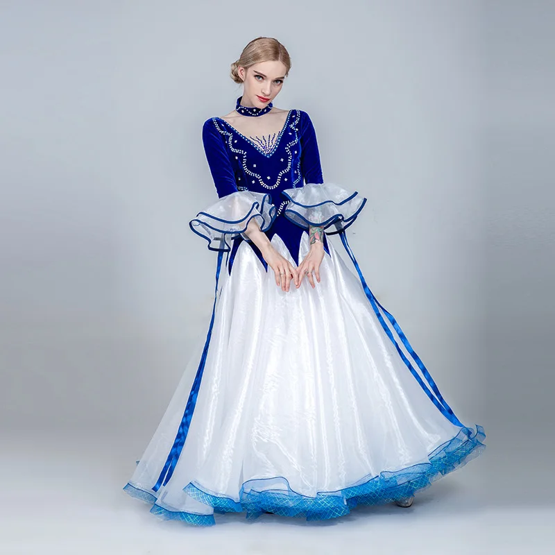 Blue Dress Высококачественное стандартное танцевальное платье для женщин, костюмы для вальса, платье с большим подолом для бальных танцев, танцевальная одежда для выступлений BL1730 - Цвет: Blue Dress