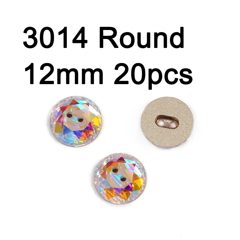 Round 12mm 20pcs Кристалл AB Rivoli квадратные пуговицы отверстия стразы пришить на кнопку DIY ремесло для ювелирных изделий одежды диван костюм для гимнастики - Color: Round 12mm 20pcs